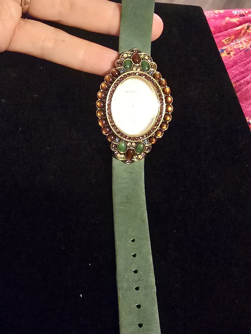 Heidi Daus Green Suede Crystal-Embellished Women's Watch